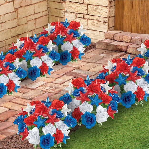 Collections Etc Patriotic Glitter Rose and Stars 3-piece Bush Set 10 X 10 X 18