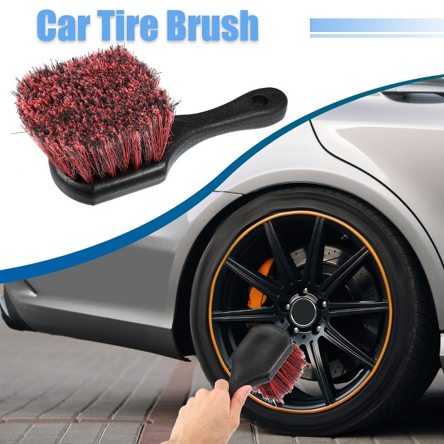 Unique Bargains Soft Bristle Car Short Handle Wheel Tire Brush Black Red 1 Pc