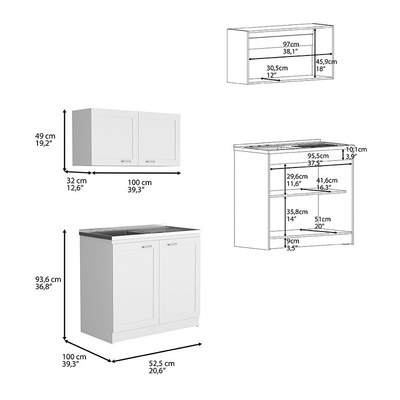 DEPOT E-SHOP Agate Cabinet， Two Parts Set， White