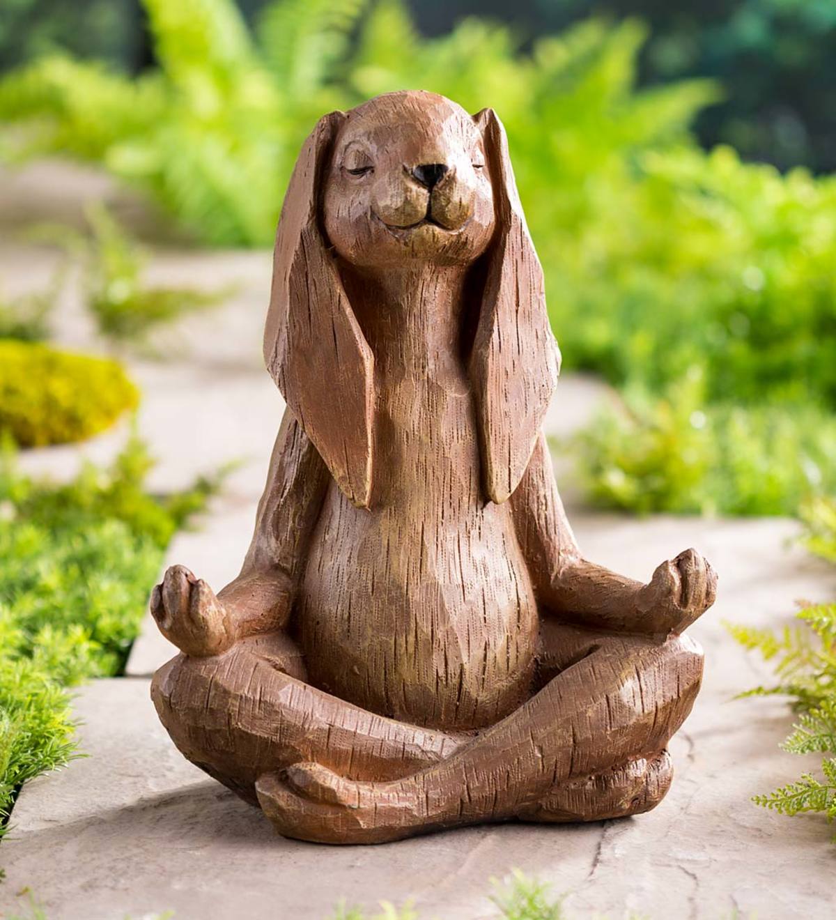 Wind & Weather Yoga-Pose Rabbit Resin Garden Statue With Look of Carved Wood