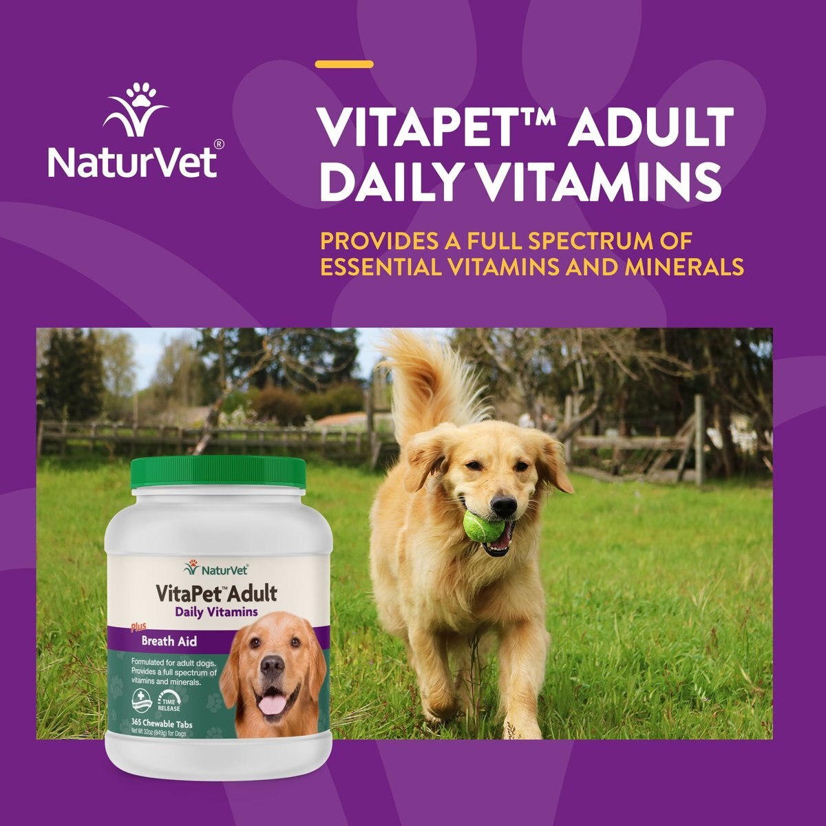 NaturVet VitaPet Adult Plus Breath Aid Chewable Tablets Multivitamin for Dogs