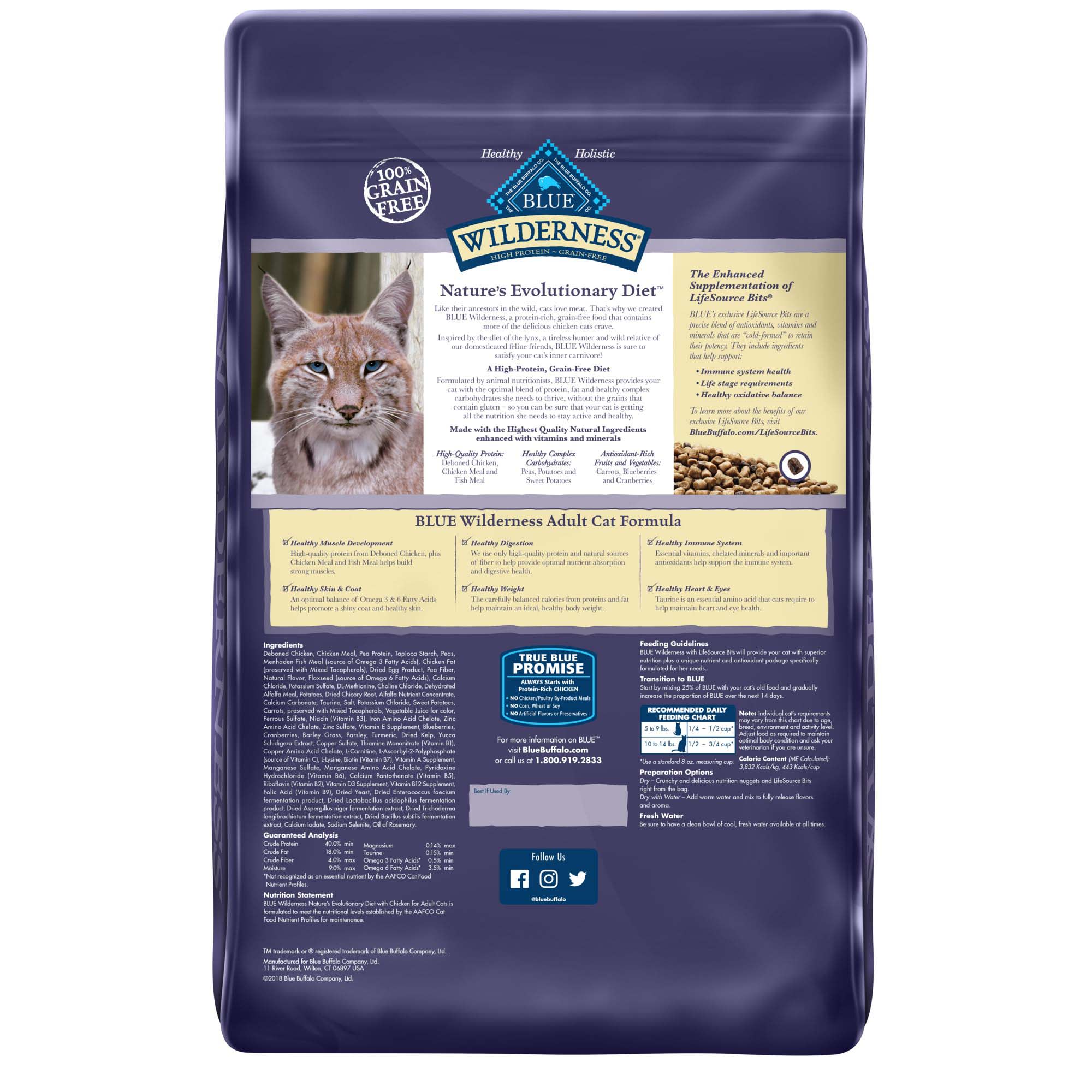 Blue Buffalo Blue Wilderness Natural Adult High Protein Chicken Dry Cat Food， 12 lbs.