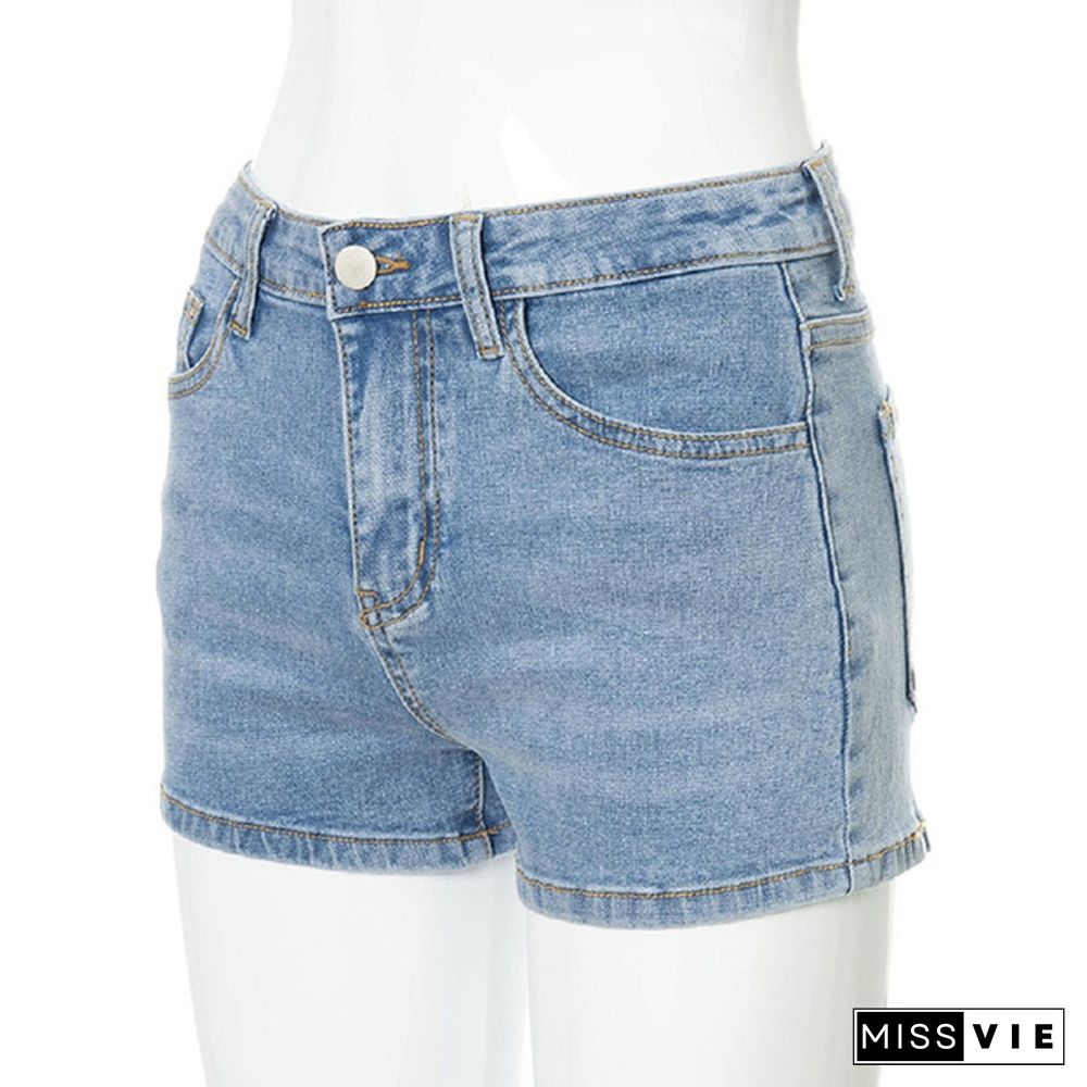 Women Summer Stretch Denim Jeans Shorts Back Bandage Skinny Bodycon Short Pants