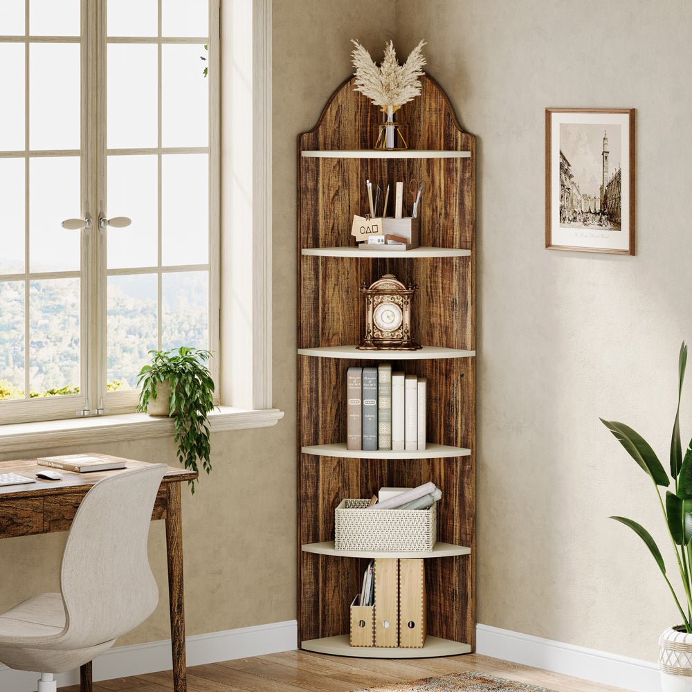 70.8 Wood Corner Shelf, FreeStanding 6-Tier Display Shelf Bookcase