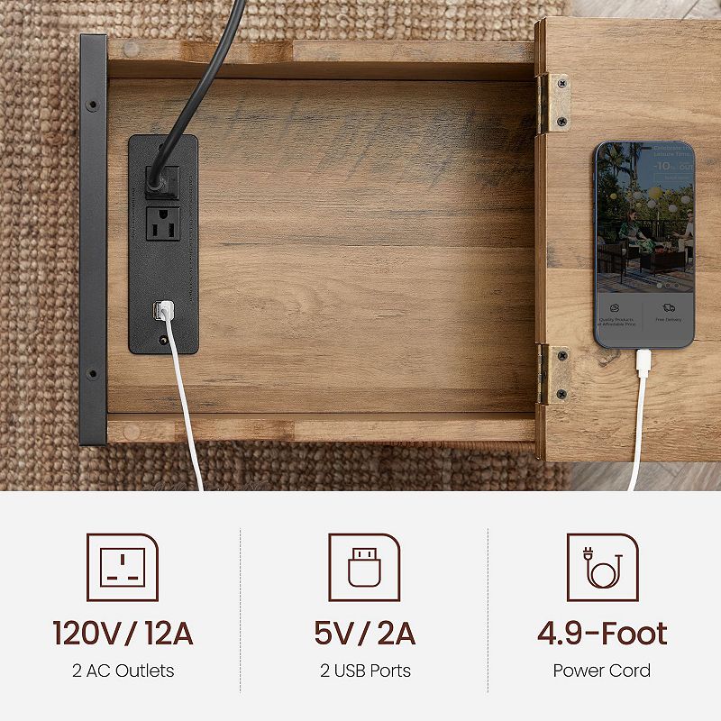 Industrial Side Table With Usb Ports And Power Outlet