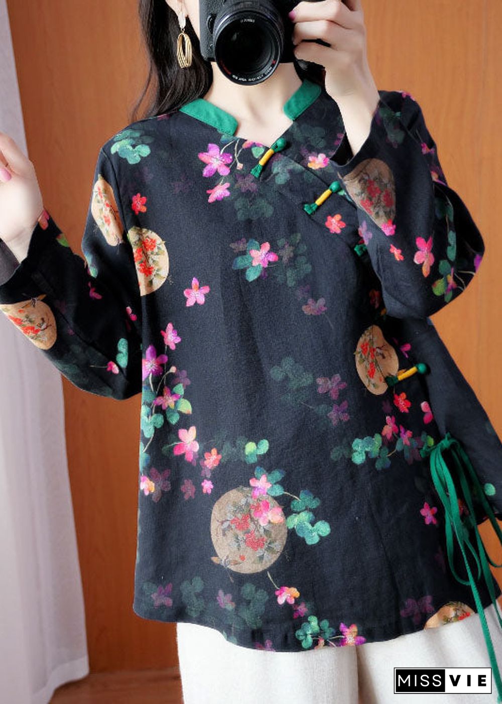 Style Black Asymmetrical Print Blouses Spring