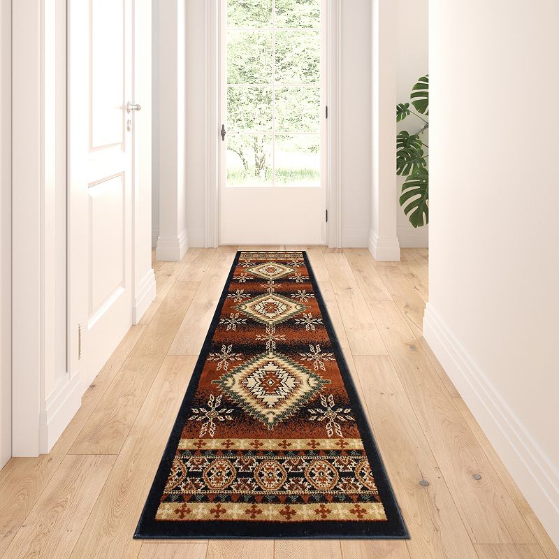 Masada Rugs Masada Rugs 2'x7' Southwest Native American Geometric Medallion Area Rug in Brown - Design B357