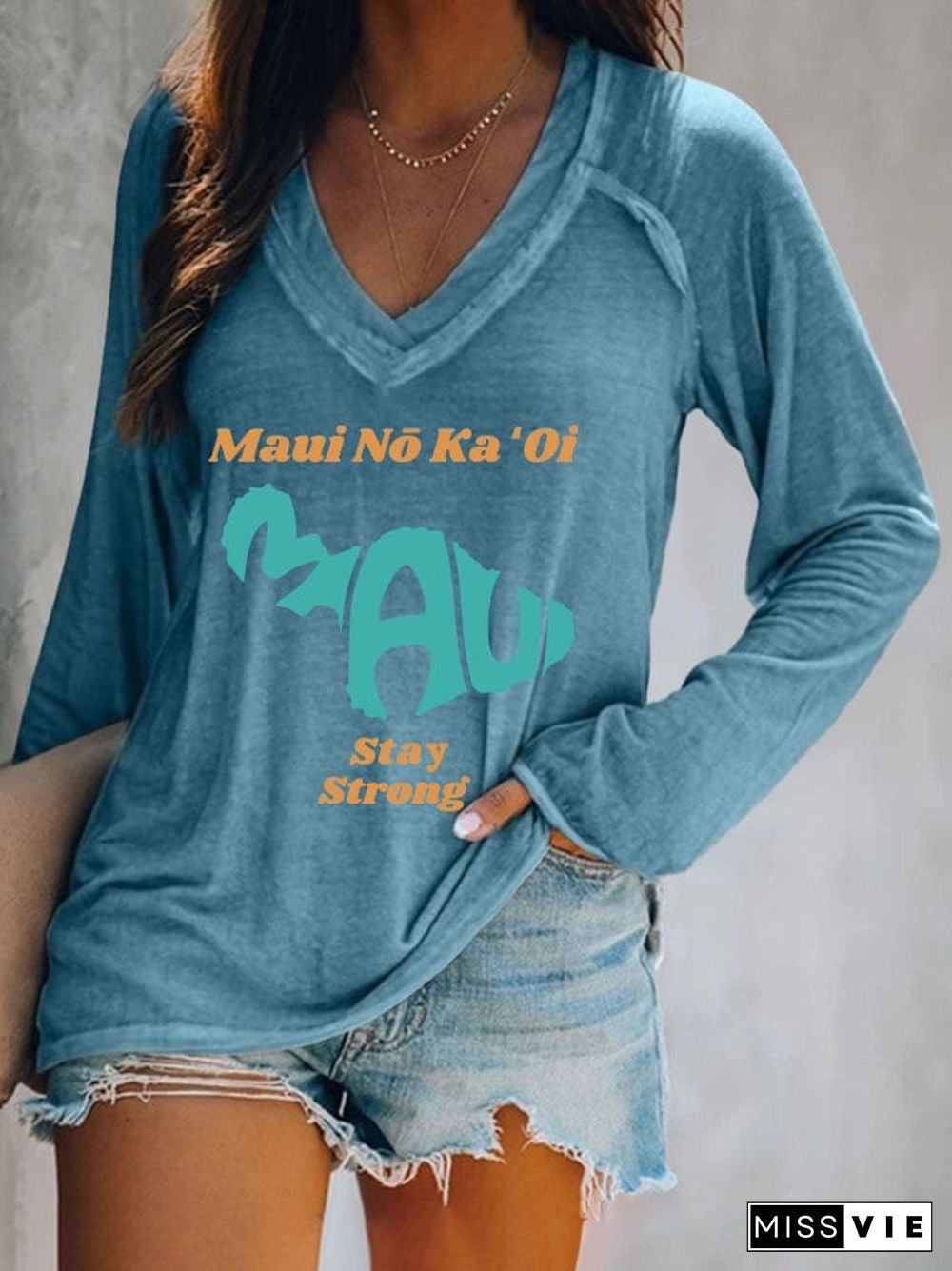 Women's Pray for Maui Print Casual T-Shirt