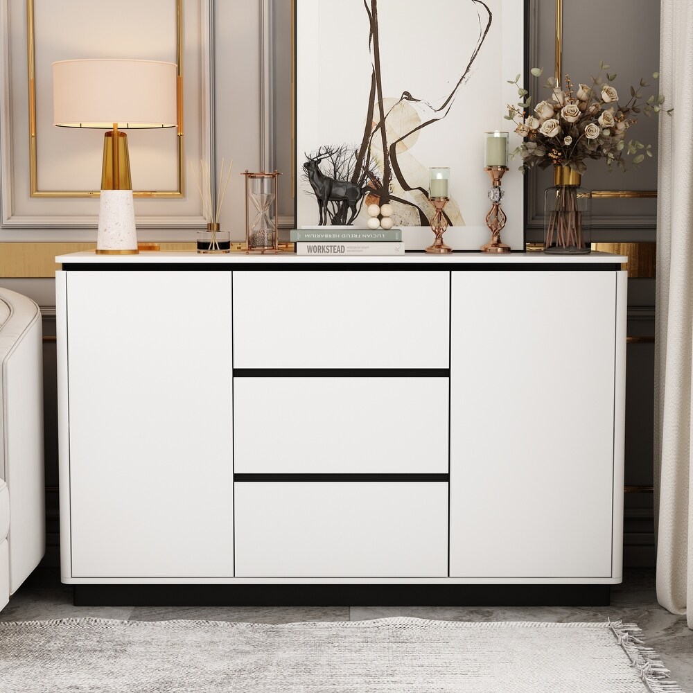 White/Black Accent Sideboard Contemporary Storage Cabinet for Any Room   55.1“W