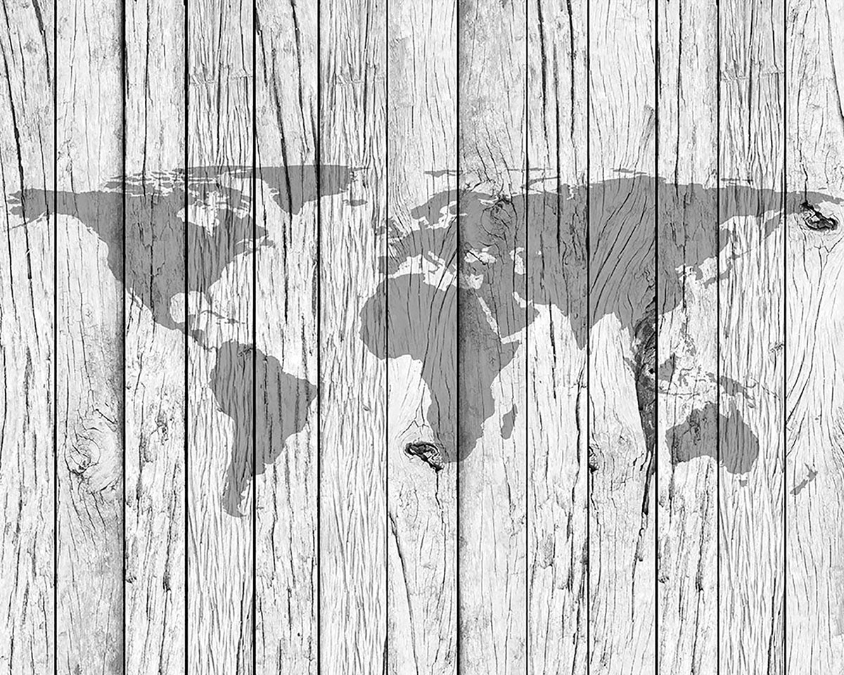 World Map Timber Wall Mural