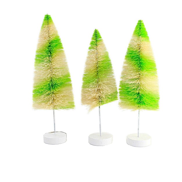 Halloween Lime Stripes Delight Three Bottle Brush Trees 12 Inches Bottle Brush Trees Lc1633 Sisal Green