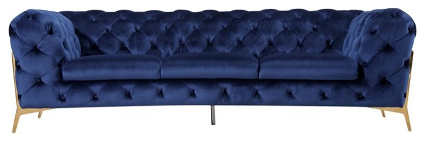 Divani Casa Quincey Transitional Velvet Fabric Upholstered Sofa in Blue   Midcentury   Sofas   by Homesquare  Houzz