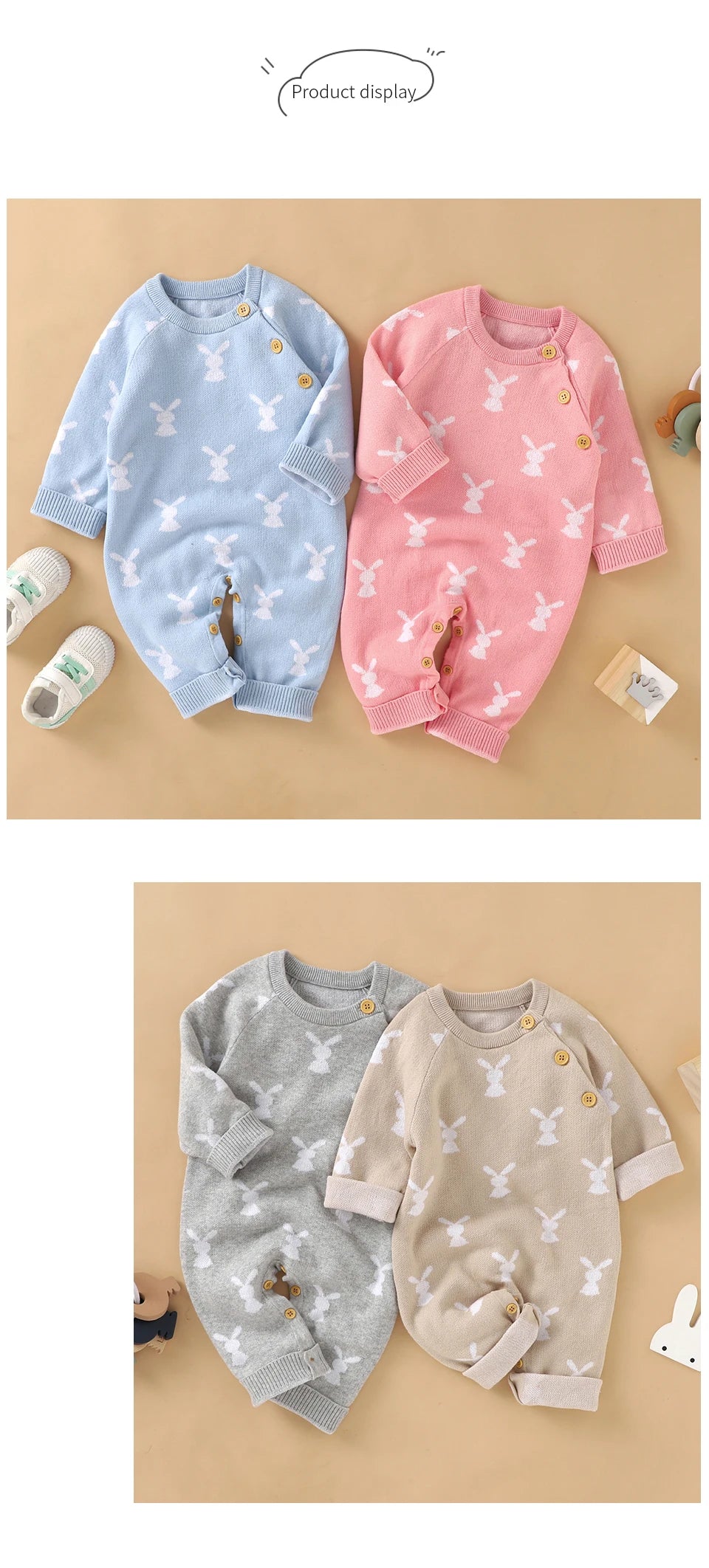 Baby Romper Cotton Knitted Newborn Boy Girl Jumpsuit Outfit  Long Sleeve Fall Toddler Infant Winter Clothing Cute Rabbit Onesies