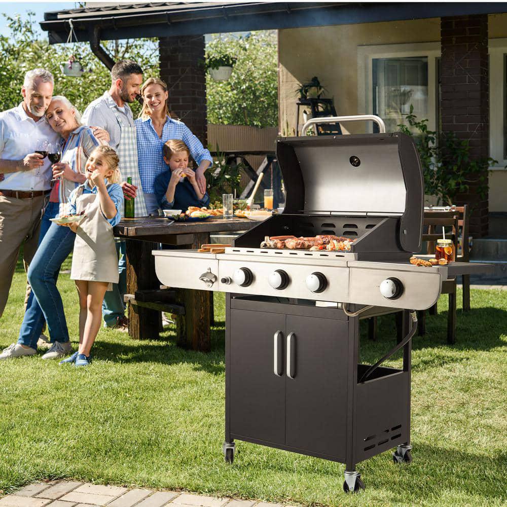 MELLCOM 4Burner BBQ Propane Gas Grill 24000 Stainless Steel Patio Garden Barbecue Grill in Black