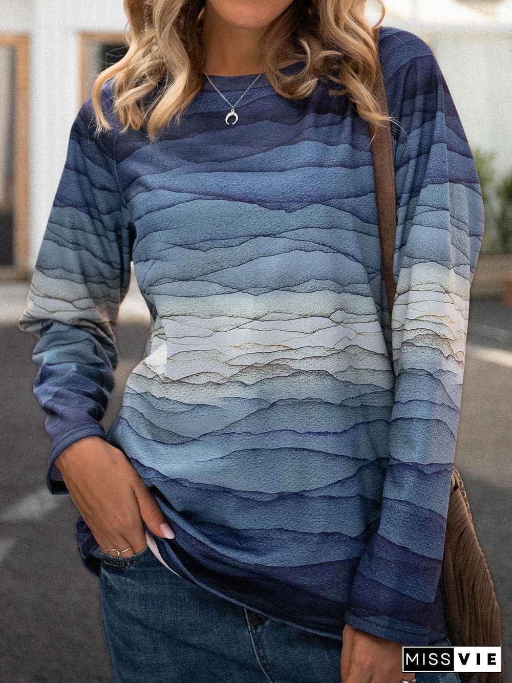 Ombre/tie-Dye Long Sleeve Crew Neck Casual Sweatshirts