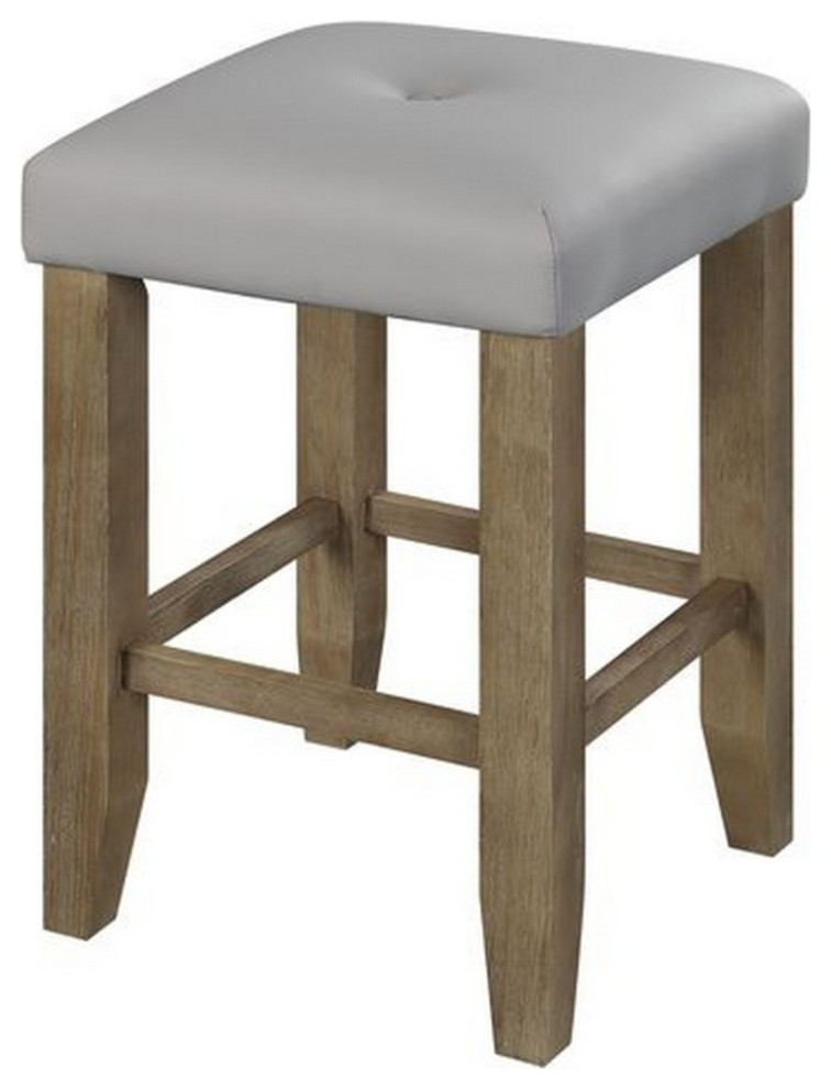 Counter Height Stool With Faux Leather Seat Set Of 2 Oak Brown  Saltoro   Folding Chairs And Stools   by Dot  ampBo  Houzz