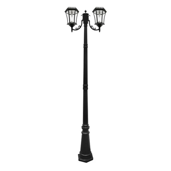 Victorian Bulb Double Headed Solar Lamp Post - Black Finish