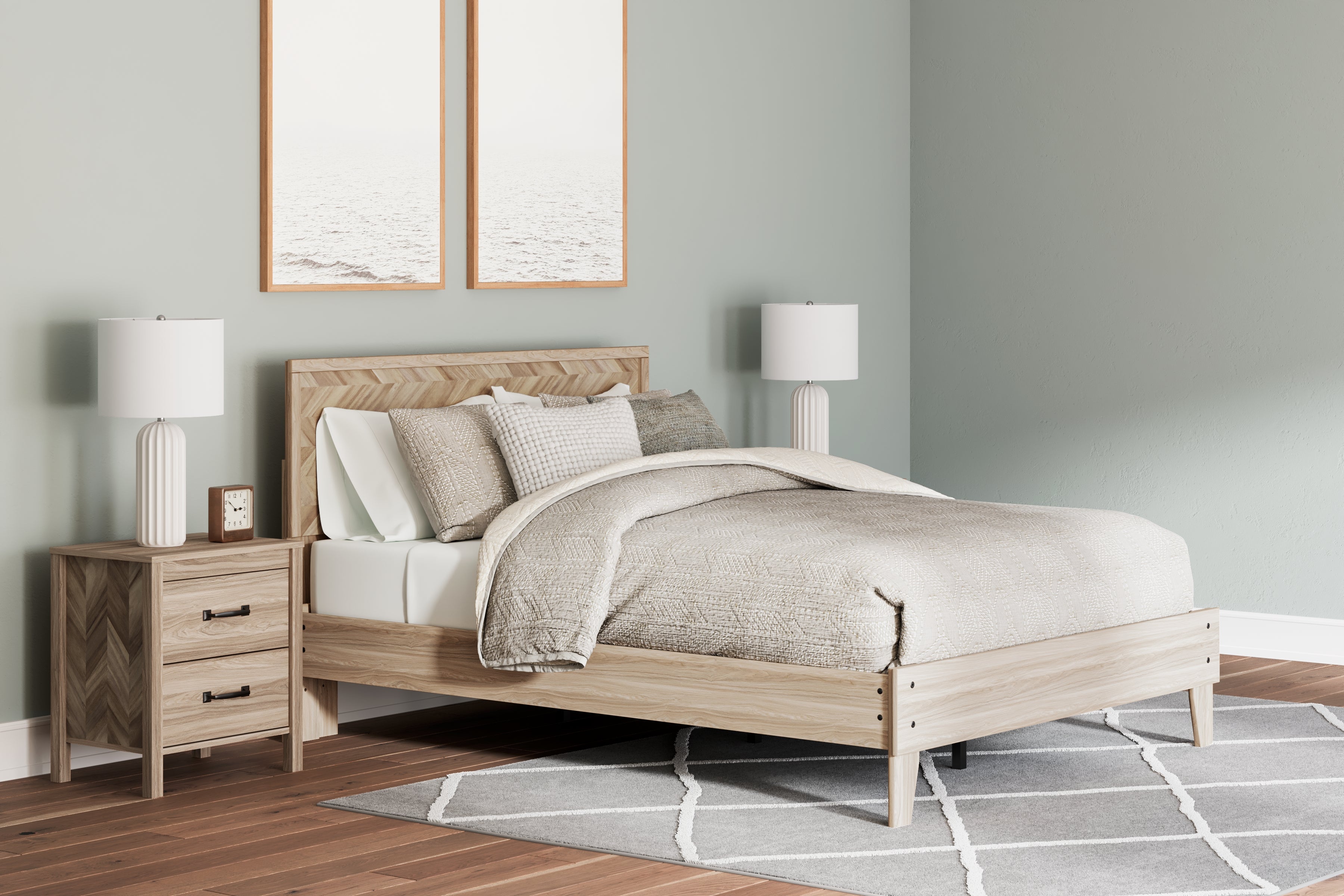 (Online Special Price) Battelle Tan Full Panel Platform Bed