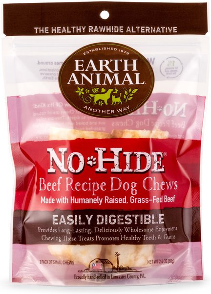 Earth Animal No-Hide Long Lasting Natural Rawhide Alternative Beef Recipe Small Chew Dog Treats， 2 count