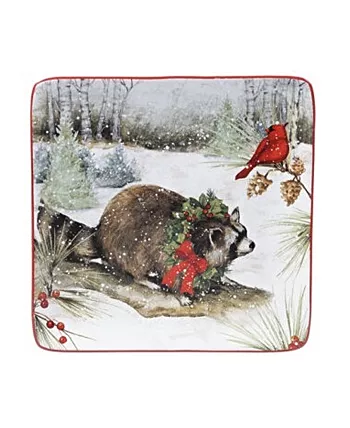 Certified International Winter Forest 4 Piece Dessert Plate