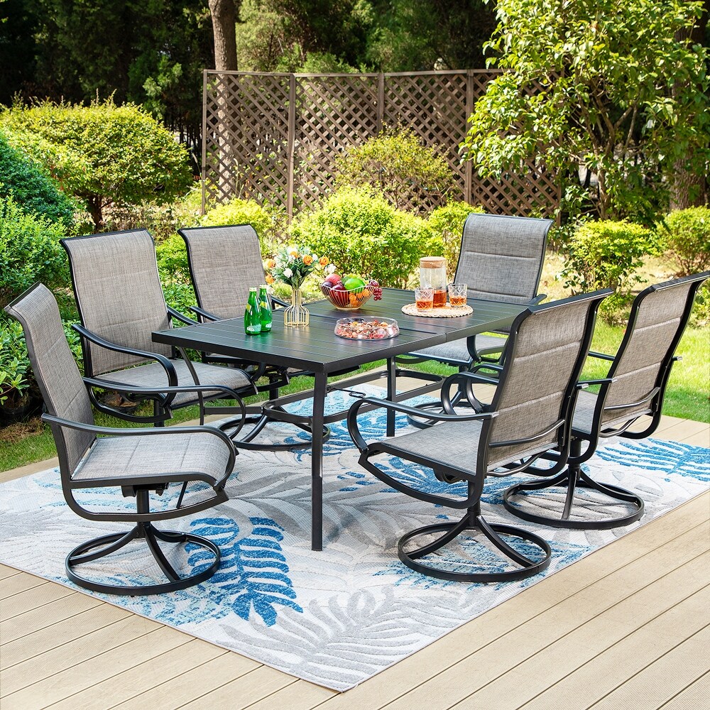 7 Pieces Patio Dining Set  6 x Swivel Dining Textilene Chairs and 1 Metal Table with 2.6\