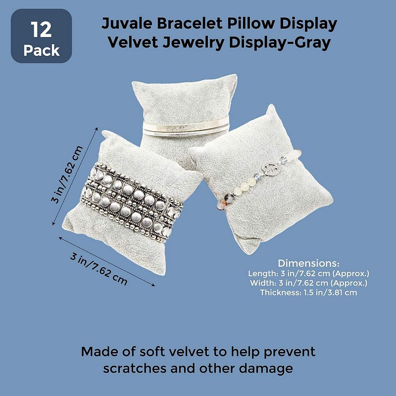 Juvale Bracelet Pillow Display 12-Pack Velvet Jewelry Display Pillow 3 x 3 inches - Gray