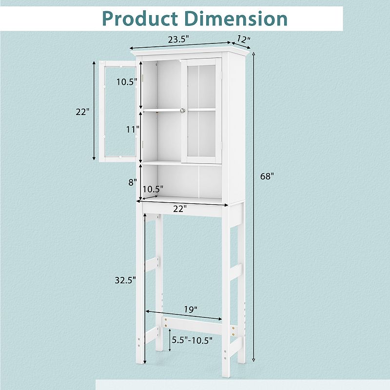 Over the Toilet Storage Cabinet with Double Tempered Glass Doors