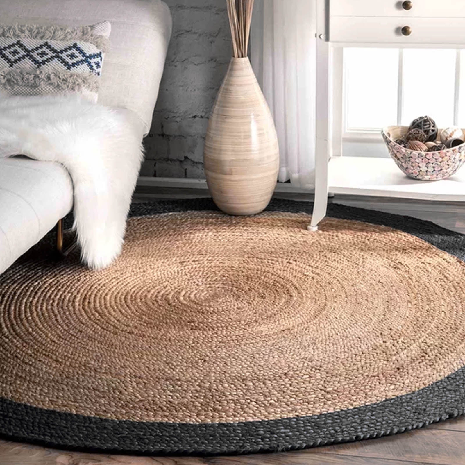 D250 Cm Braided Round Handmade Wool Rug Jute-Braided-Xl