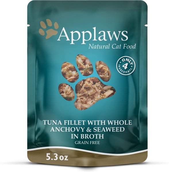 Applaws Tuna with Anchovies in Broth Limited Ingredient Wet Cat Food， 5.3-oz pouch， case of 12