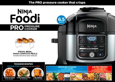 Ninja Foodi 10-in-1 6.5-Quart Pro Pressure Cooker Air Fryer Multicooker， Stainless