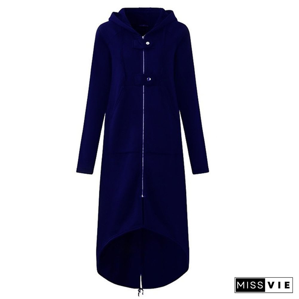 Women's Loose Hooded Sweater Zipper Long Coat Long Sleeve Hoodies Coats Casual Cardigans