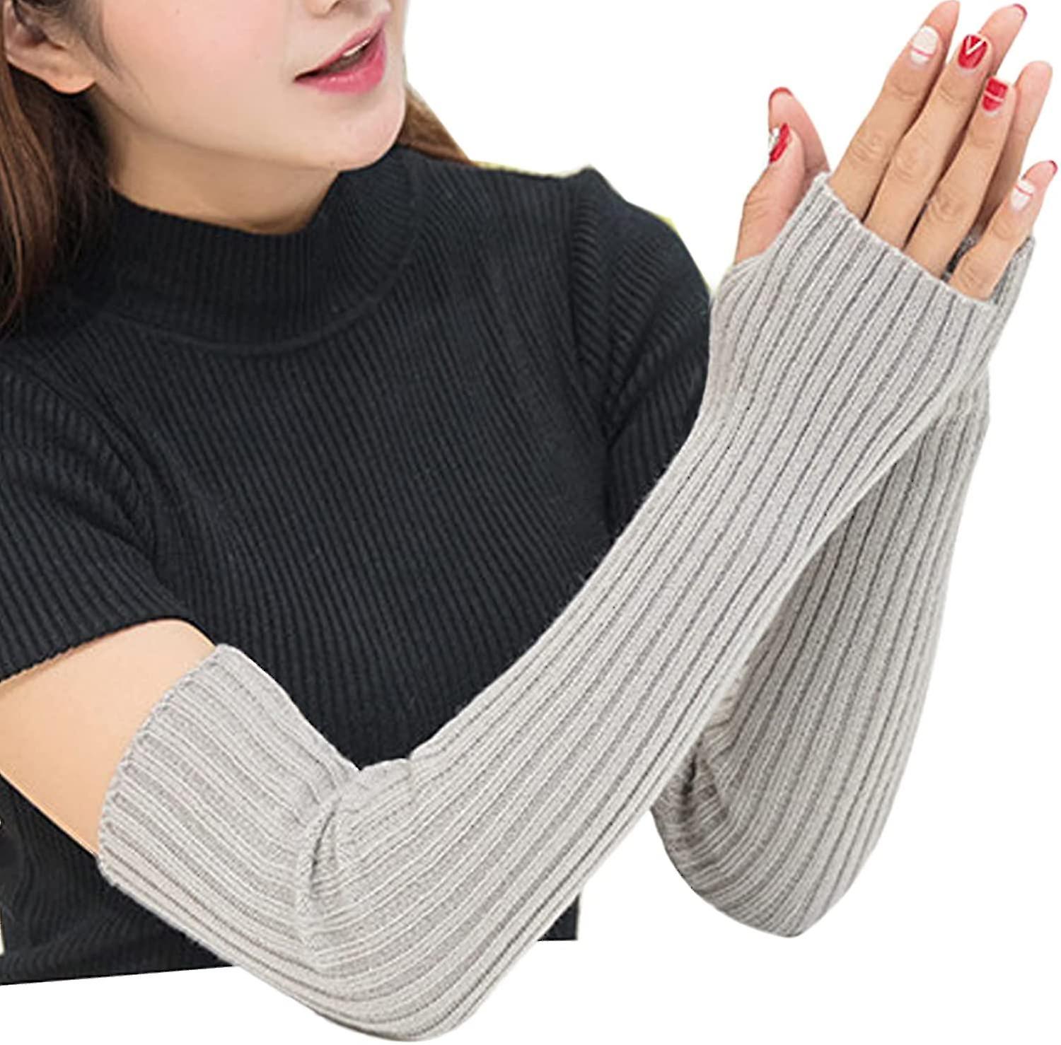 Women Girls Knit Soft Stretchy Fingerless Gloves Arm Warmers Long Gloves