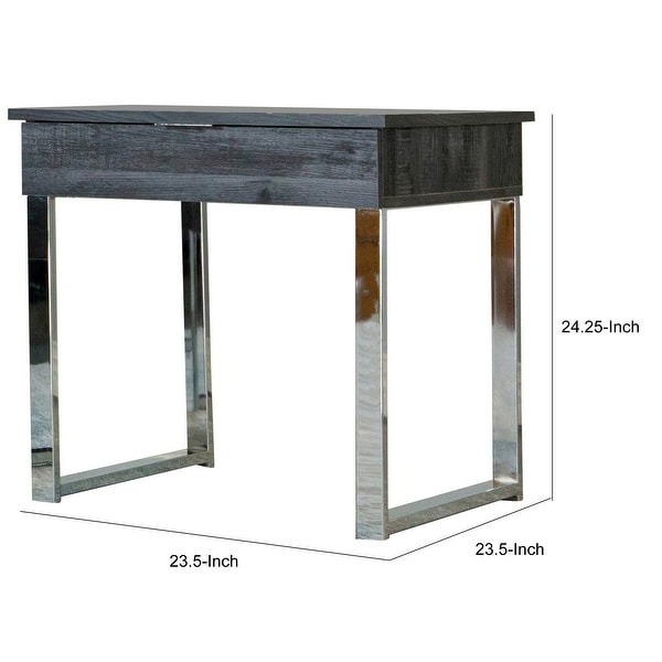 24 Inch Side End Table with Chrome Base and Distressed Gray Rectangular Top