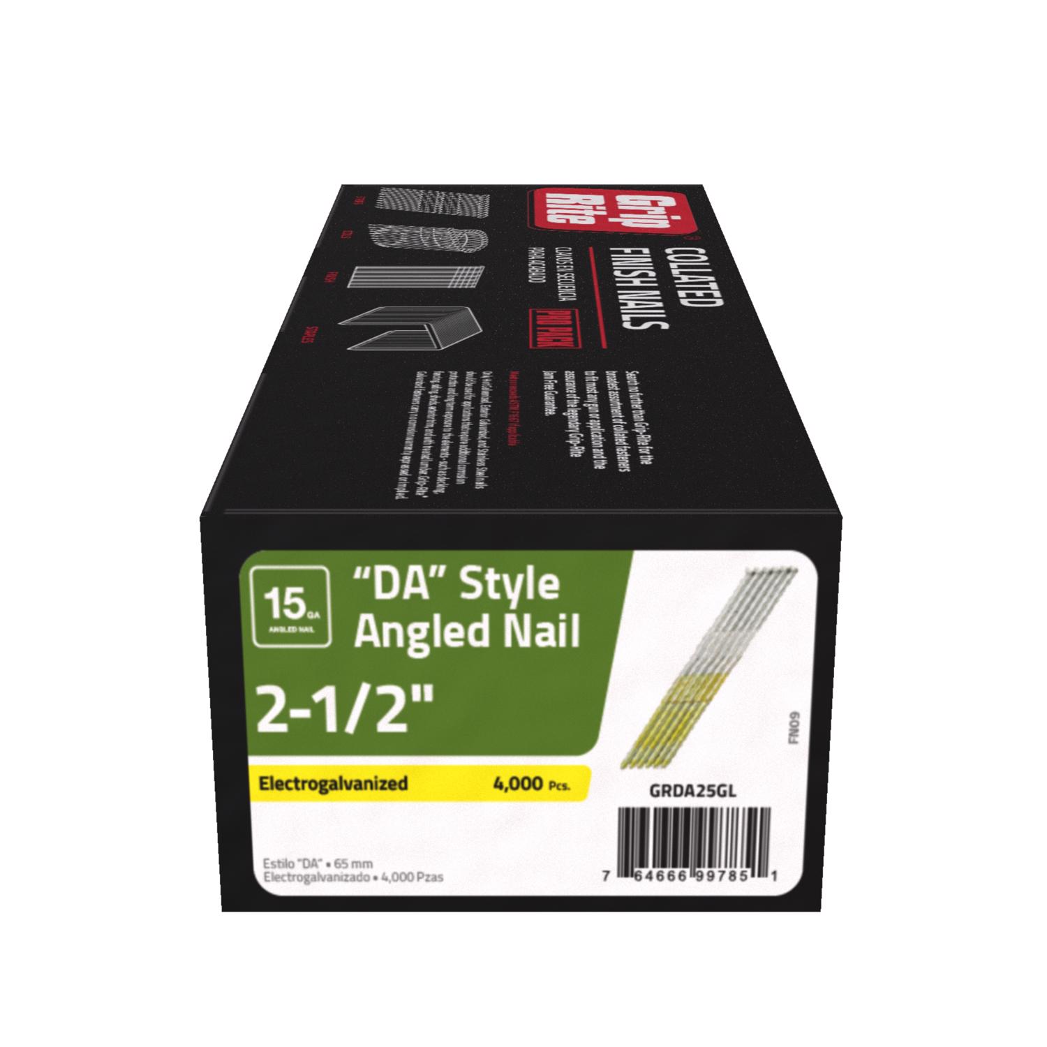 Grip-Rite 2-1/2 in. 15 Ga. Angled Strip Electro Galvanized Finish Nails 34 deg 4000 pk