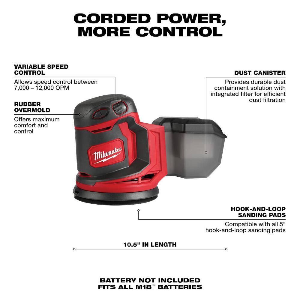 MW M18 FUEL 18-Volt Lithium-Ion Brushless Cordless Gen II 15-Gauge Angled Nailer with Random Orbit Sander 2839-20-2648-20