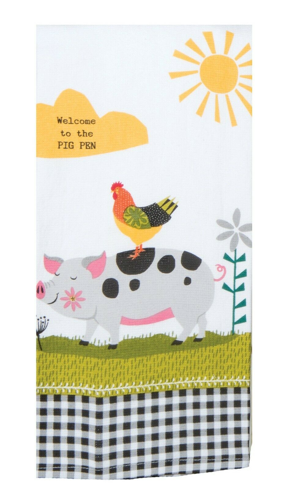 Set of 2 FARM CHARM Pig and Rooster Terry Kitchen Towels by Kay Dee Designs