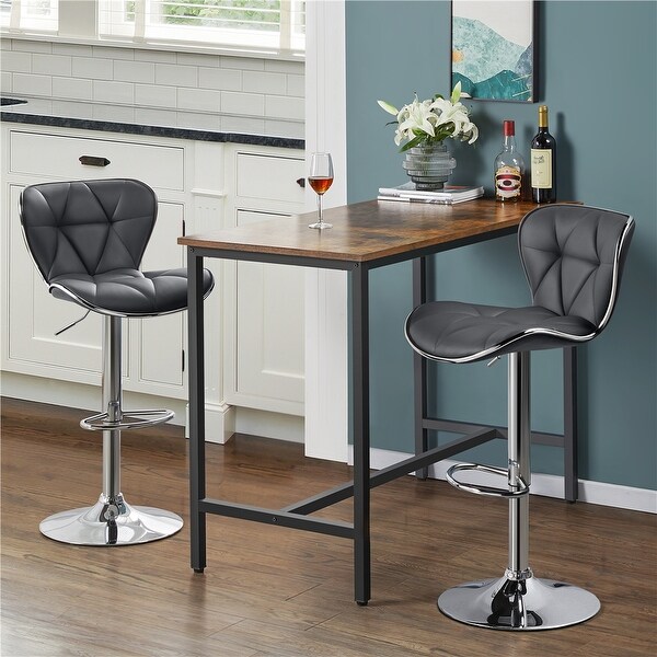 Yaheetech 2pcs Adjustable Chair Bar PU Leather Swivel Bar Stools