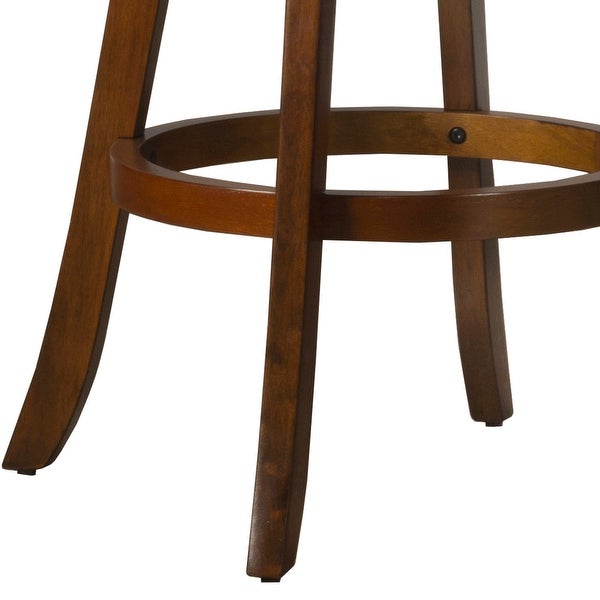 Dennery Wood Bar Height Swivel Stool， Cherry with Brown Vinyl