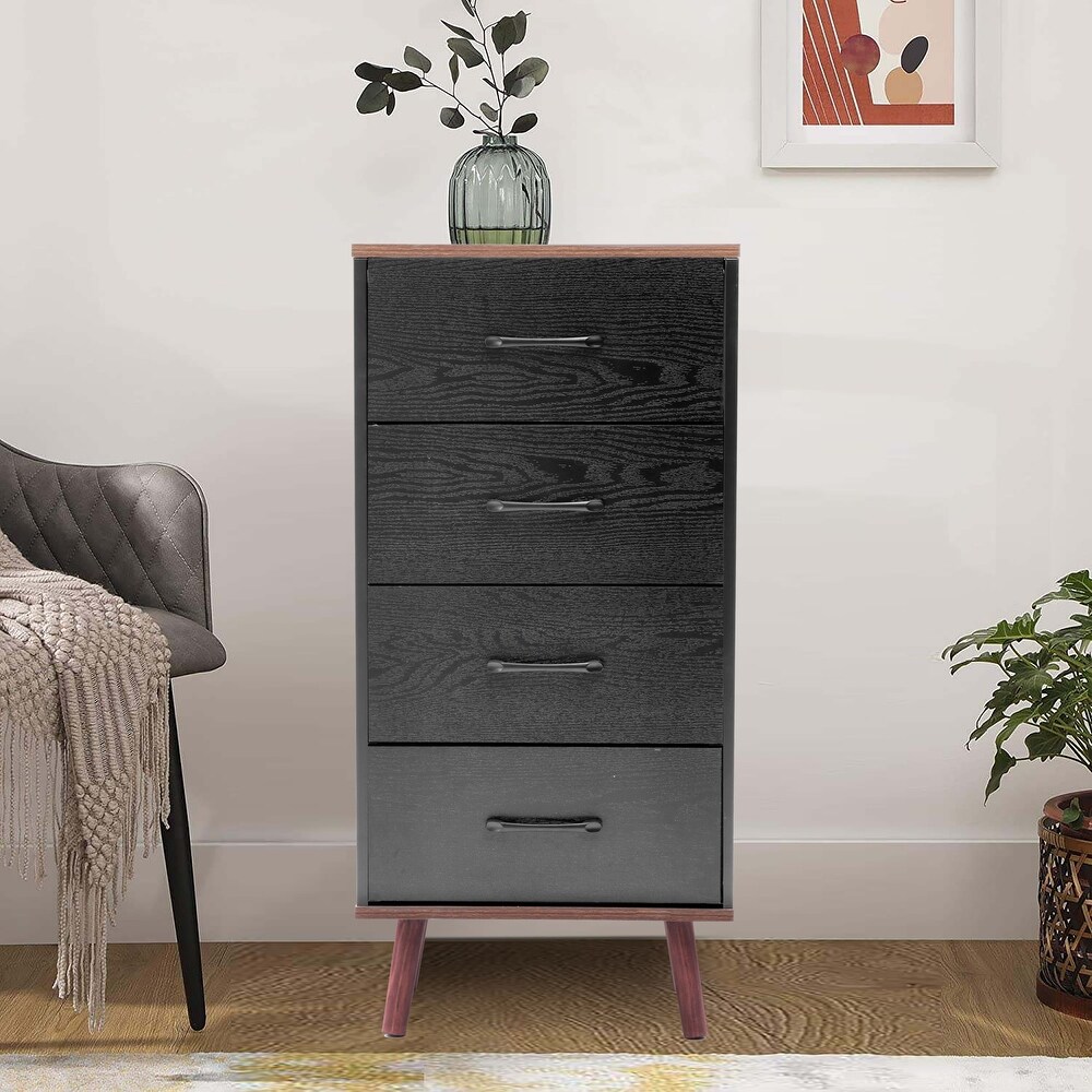 Black Manufactured Wood 4 Drawer Accent Chest with Brown Accents