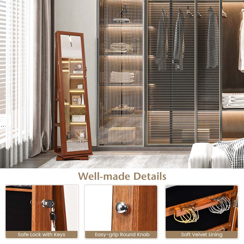 360 Rotating Jewelry Armoire with Higher Full Length Mirror, 3-in-1 Freestanding Lockable Jewelry Cabinet Organizer