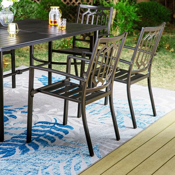 MAISON ARTS 7Piece Metal Patio Dining Set With 1 Rectangular Table and 6 Stackable Dining Chairs