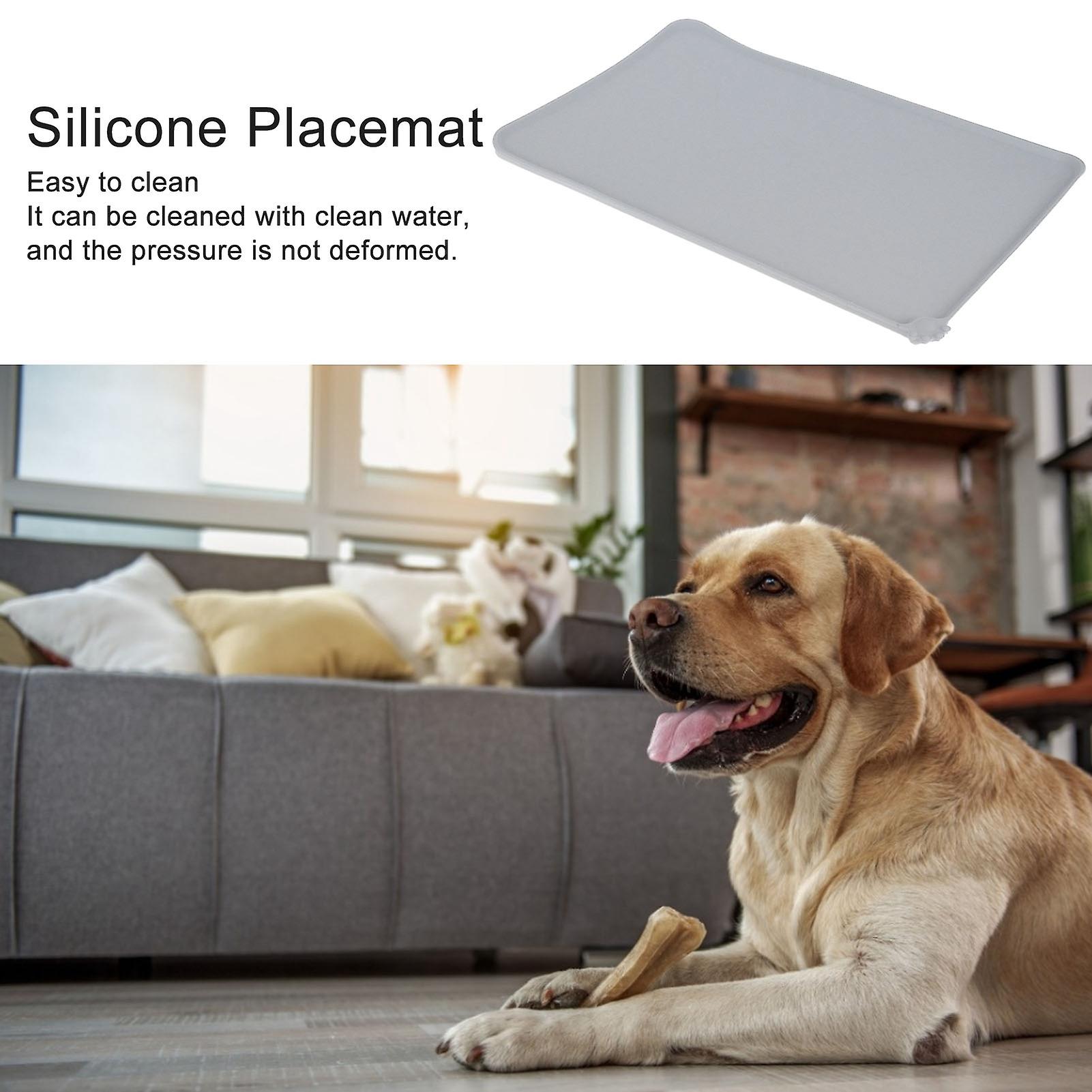 Silicone Pet Feeding Mat， Durable Waterproof Dog Cat Food Mats Non Slip Protects Floors Placemats For Water Bowl (1.5  11.6 Inch)[grey]