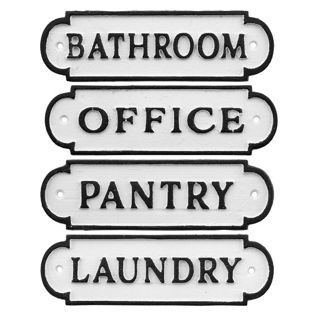 Auldhome Design Cast Iron Door Room Plaques 4pc Set Pantry Office Bathroom Laundry