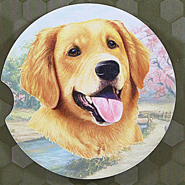 E amp S Imports Golden Retriever Car Coaster 1 Car Coaster Inches Super Absorbent 23315 Sandstone Multicolored