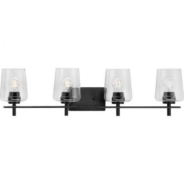 Progress Lighting Calais 4 light Vanity Light Steel Matte Black Clear Glass Shade