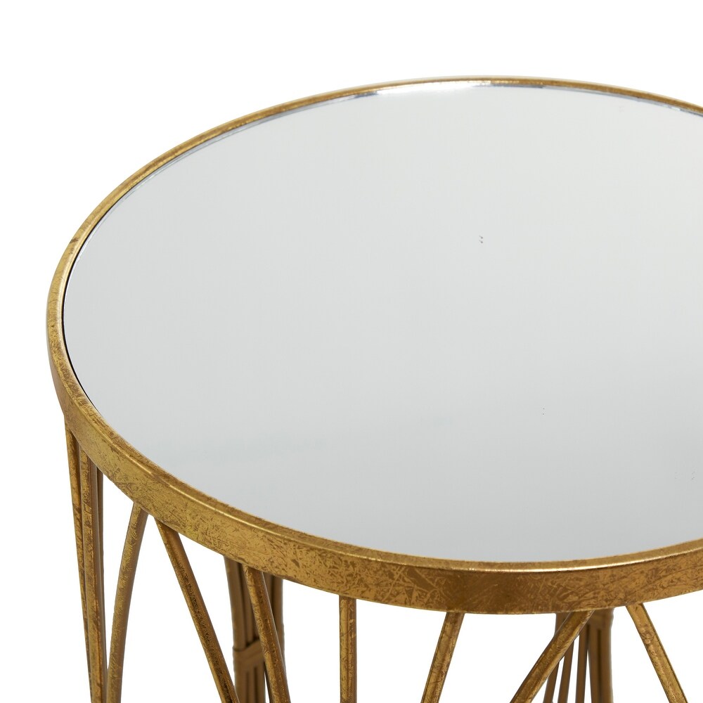 Gold Metal Contemporary Accent Table with Mirrored Glass Top   14 x 14 x 24