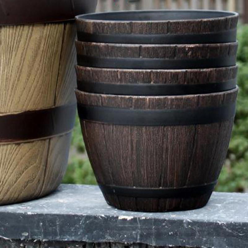 Rustic Resin Whiskey Barrels Bucket Flower Planter Plant Pots Boxes Container Pail Patio Garden Backyard Planter Outdoor Indoor