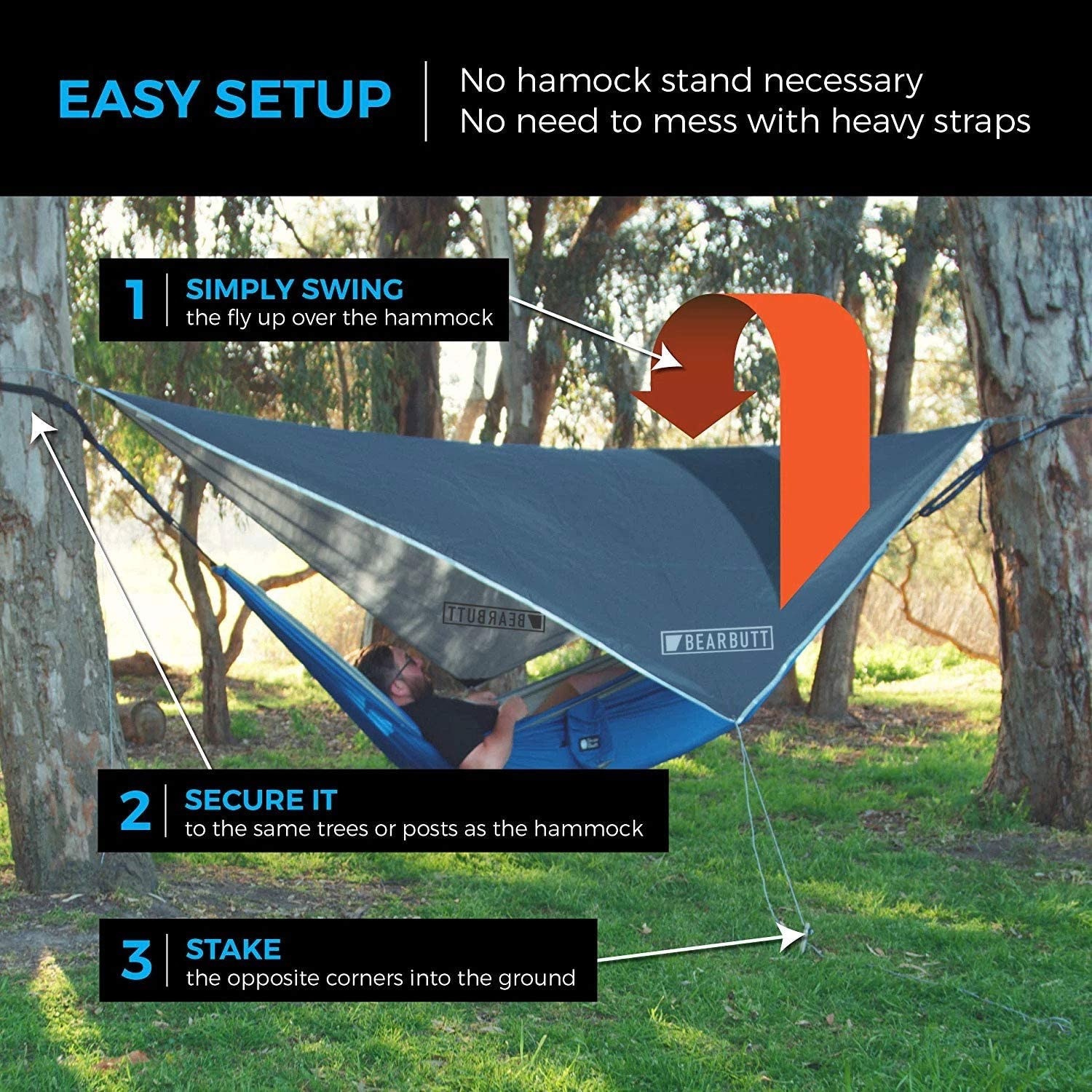 Bear Butt Double Hammock Tent Rain Fly - Cover for Camping