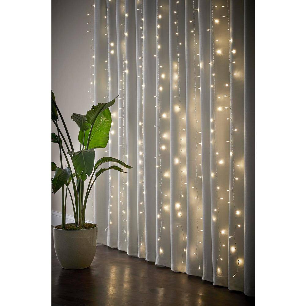 Hampton Bay OutdoorIndoor 10 ft. Plug-In Warm White Mini Bulb Integrated LED 10 Strand Willow Curtain String Light FY10120WILLOWHD