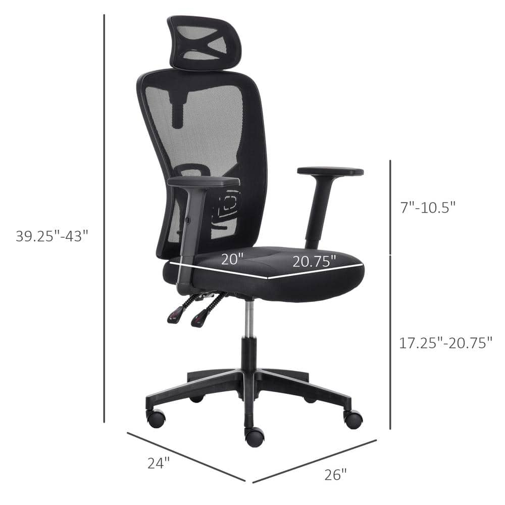 Vinsetto Black, Mesh Home Office Chair High Back Ergonomic Computer Task Chair with Lumbar Back Support, Rotate Headrest 921-404V80